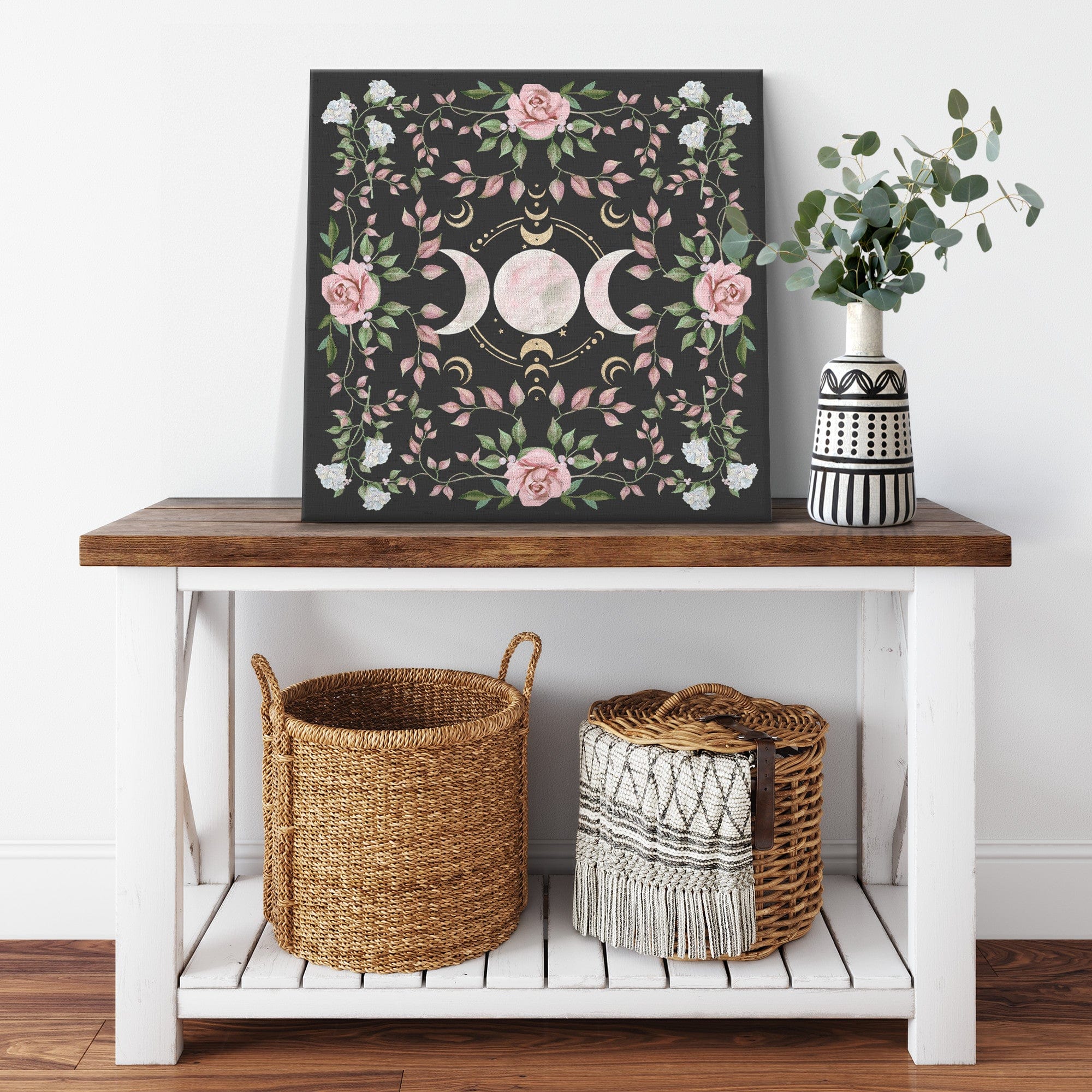 Triple Moon Canvas, Witchy Cottage Core Decor