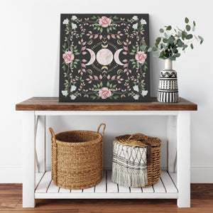 Triple Moon Canvas, Witchy Cottage Core Decor