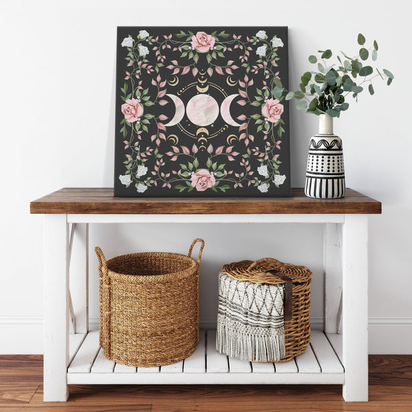 Triple Moon Canvas, Witchy Cottage Core Decor