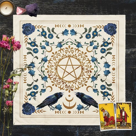 Pentacle Raven Altar Cloth Light