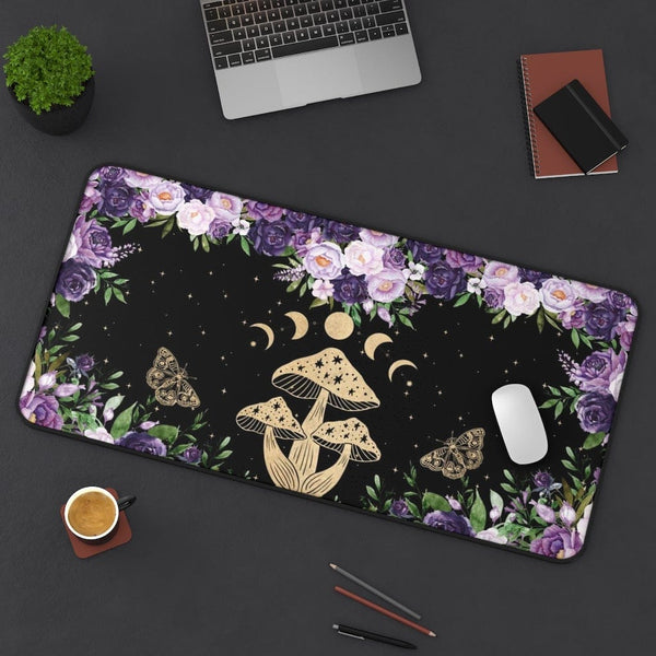 Cottage Core Purple Flowers Moon Desk Mat