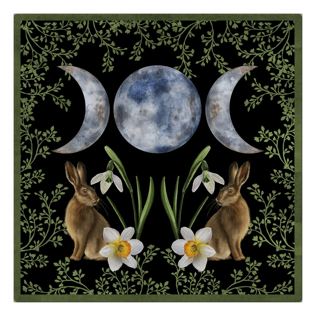 Ostara Triple Moon Altar Cloth (Black Background)