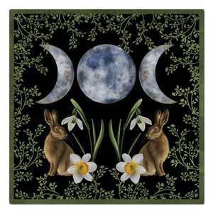 Ostara Triple Moon Altar Cloth (Black Background)